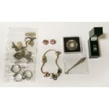 TRAY OF INTERESTING MIXED SILVER ITEMS WITH PANDORA BRACELET AND TITANIUM RING WITH DIAMONDS