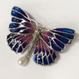 STERLING SILVER PEARL BUTTERFLY BROOCH