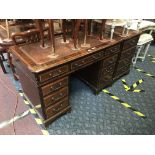 MAHOGANY LEATHER TOP DESK & FILING CABINET