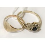 2 9CT GOLD RINGS (ONE WITH DIAMOND SAPPHIRE