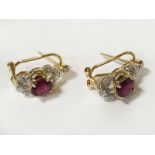 18CT GOLD RUBY & DIAMOND EARRINGS - 4.3 GRAMS