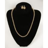 9CT GOLD PEARL NECKLACE & EARRINGS