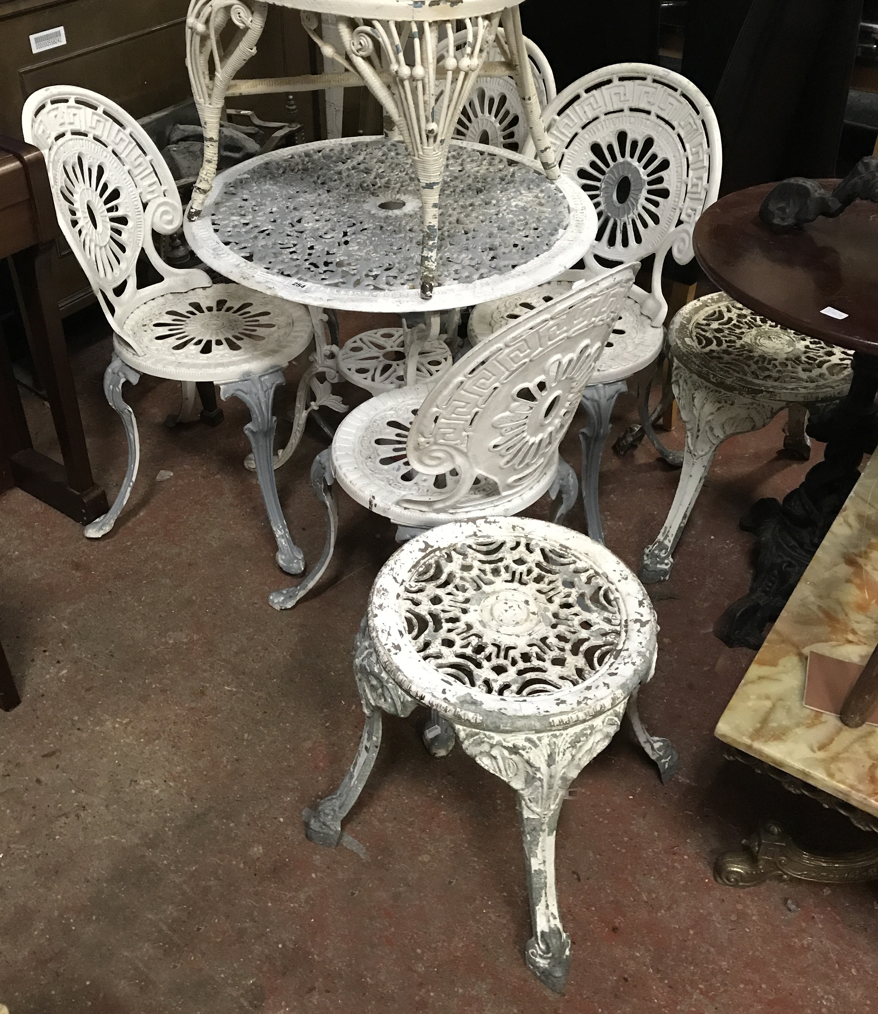 METAL GARDEN TABLE - 4 CHAIRS & 2 STOOLS