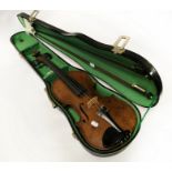 EARLY VIOLIN, 2 BOWS & CASE