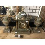 VICTORIAN BRASS & ONYX CLOCK GARNITURE