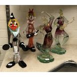 2 EARLY MURANO FIGURES & 2 CLOWN FIGURES A/F 31CMS
