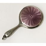 1923 H/M SILVER MINIATURE HAND MIRROR - GUILLOCHE BACK BY CRISFOLD & NORRIS
