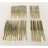 COLLECTION OF H/M SILVER KNIVES AND FORKS WITH MOTHER OD PEARL HANDLES