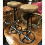 PAIR LEATHER PEDAL STOOLS