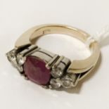 18CT RUBY & DIAMOND RING SIZE N - APPROX 9 GRAMS