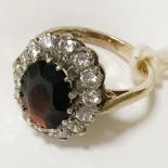 9CT GOLD ANTIQUE DIAMOND RUBY RING - APPROX 0.80CT OF DIAMOND SIZE J