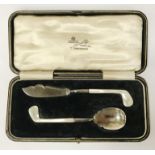 SILVER PLATE 'GOLFING' THEMED BUTTER & JAM KNIFE & SPOON SET