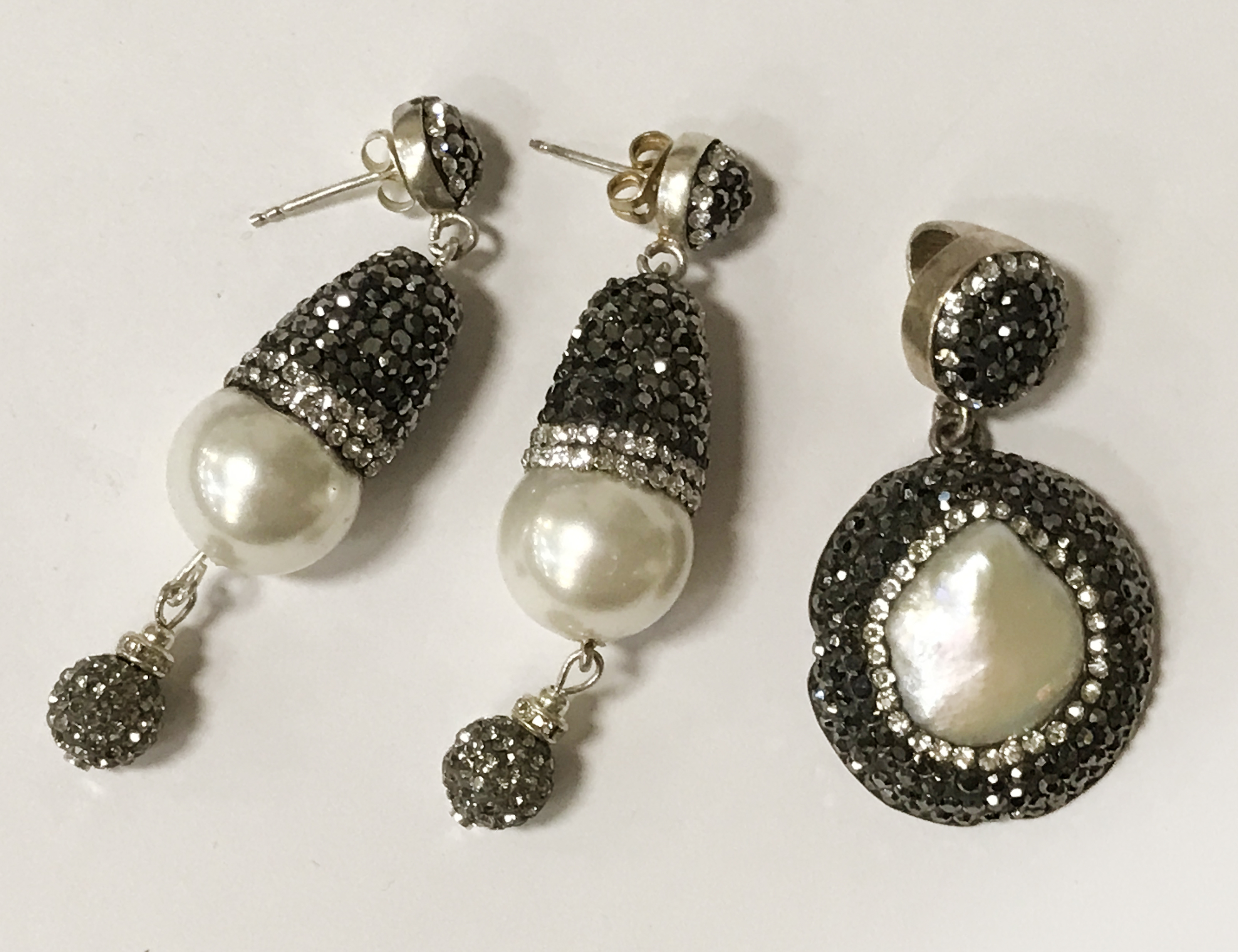 STERLING SILVER PEARL & PAVE CRYSTAL STATEMENT SET