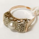 18CT GOLD (TESTED) PEARL & DIAMOND RING APPROX 5.10G SIZE Q