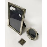 TWO SILVER PICTURE FRAMES ONE WITH THERMOMETER & A DISH