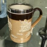 DOULTON LAMBETH TANKARD - HM SILVER RIM