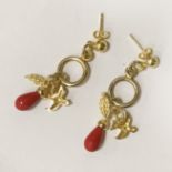 14K GILT SILVER CHARM DROP CORAL EARRINGS