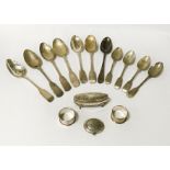 TRAY OF SILVER SPOONS TO INCLUDE H/M SILVER NAPKIN RINGS AND BOXES