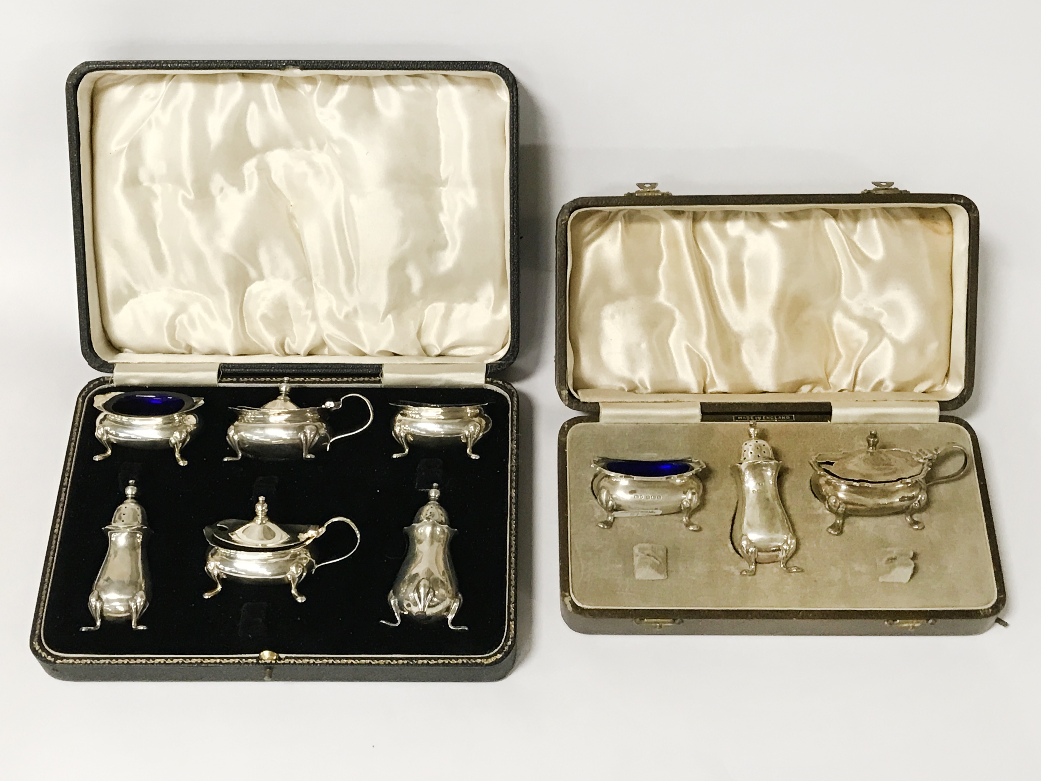 2 CASED H/M SILVER CONDIMENT SETS