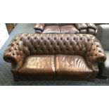 BROWN LEATHER TWO SEATER CHESTERFIELD