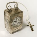 EARLY H/M SILVER (BIRMINGHAM) DESK CLOCK WITH KEY