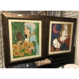 2 OILS ASIAN LADY FIGURES - SIGNED ANNIE ARCHER