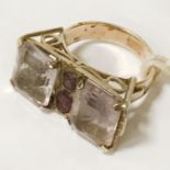 9CT GOLD GEMSTONE STATEMENT DRESS RING SIZE 0