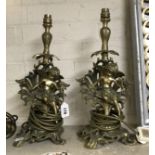 PAIR OF SOLID BRASS CHERUB TABLE LAMPS - 42 CMS (H)