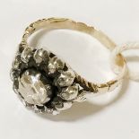 14CT OLD CUT DIAMOND CLUSTER RING - CENTRAL STONE APPROX £0.50CT SIZE N