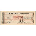 THIRD LOTTERY TICKET FOR 1819 (ON PAPER) CARROLL CONTRACTOR 1/16