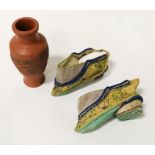 PAIR OF EARLY GEISHA GIRLS SHOES & VASE WITH DRAGON