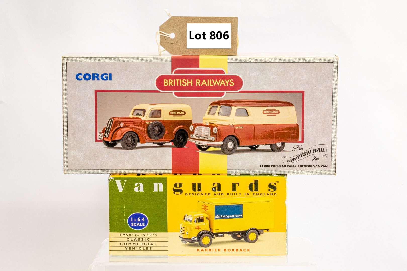 Corgi & Vanguard Karrier Boxback - Rail Express Parcels / Ford Popular Van & Bedford CA Van - Britis