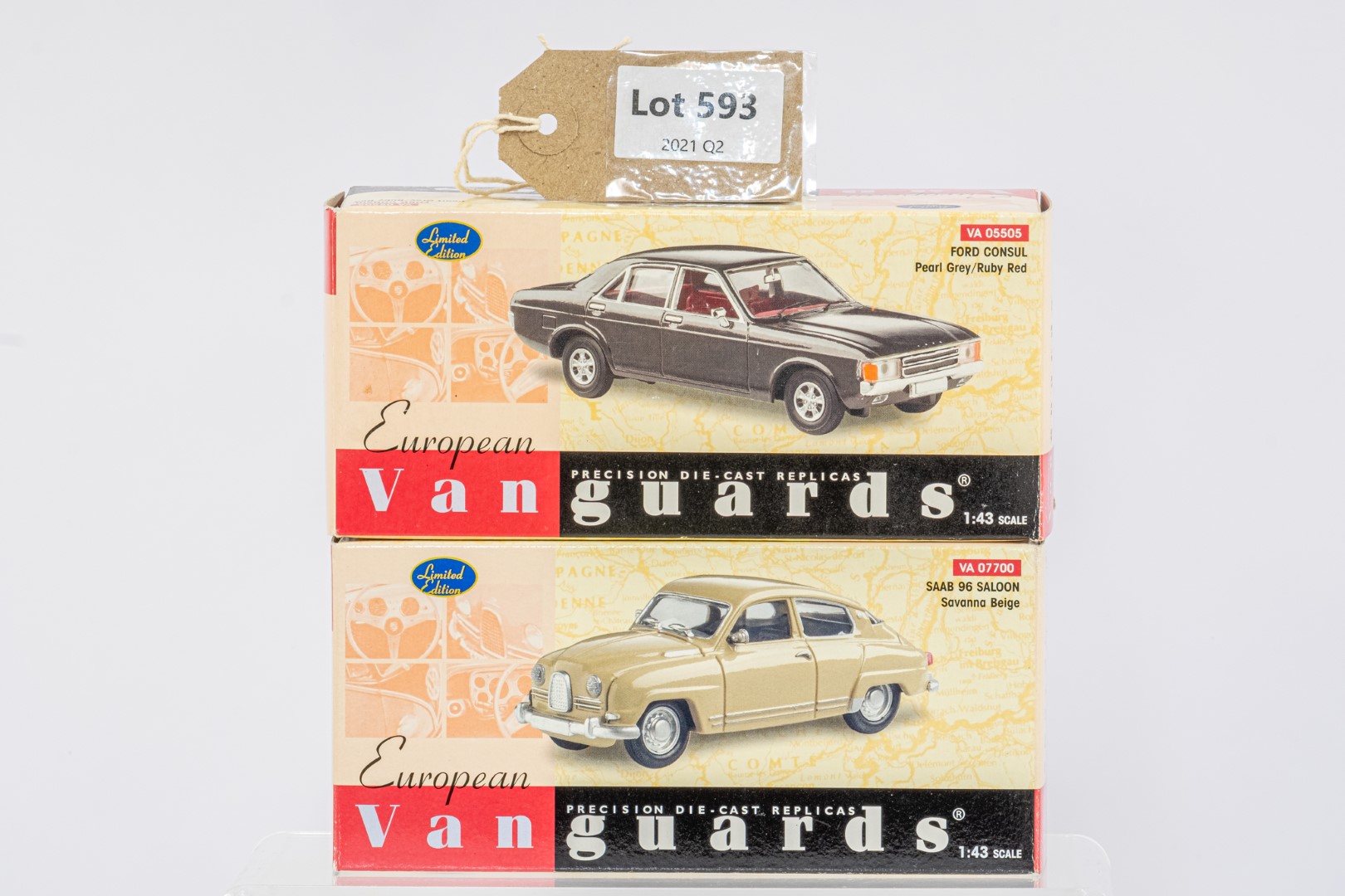 Vanguards Saab 96 Saloon - Savanna Beige / Ford Consul - Pearl Grey / Ruby Red -