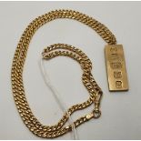A 9ct gold ingot pendant on chain, 37 gm.