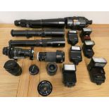 Various lens to include Tamrom SP 60-300, Dollands-S 500, Photax 500, Dufay 500 and other equipment.