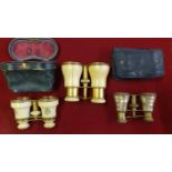 A Victorian pair of ivory and brass Opera glasses, un-named, monogrammed, another pair (one side