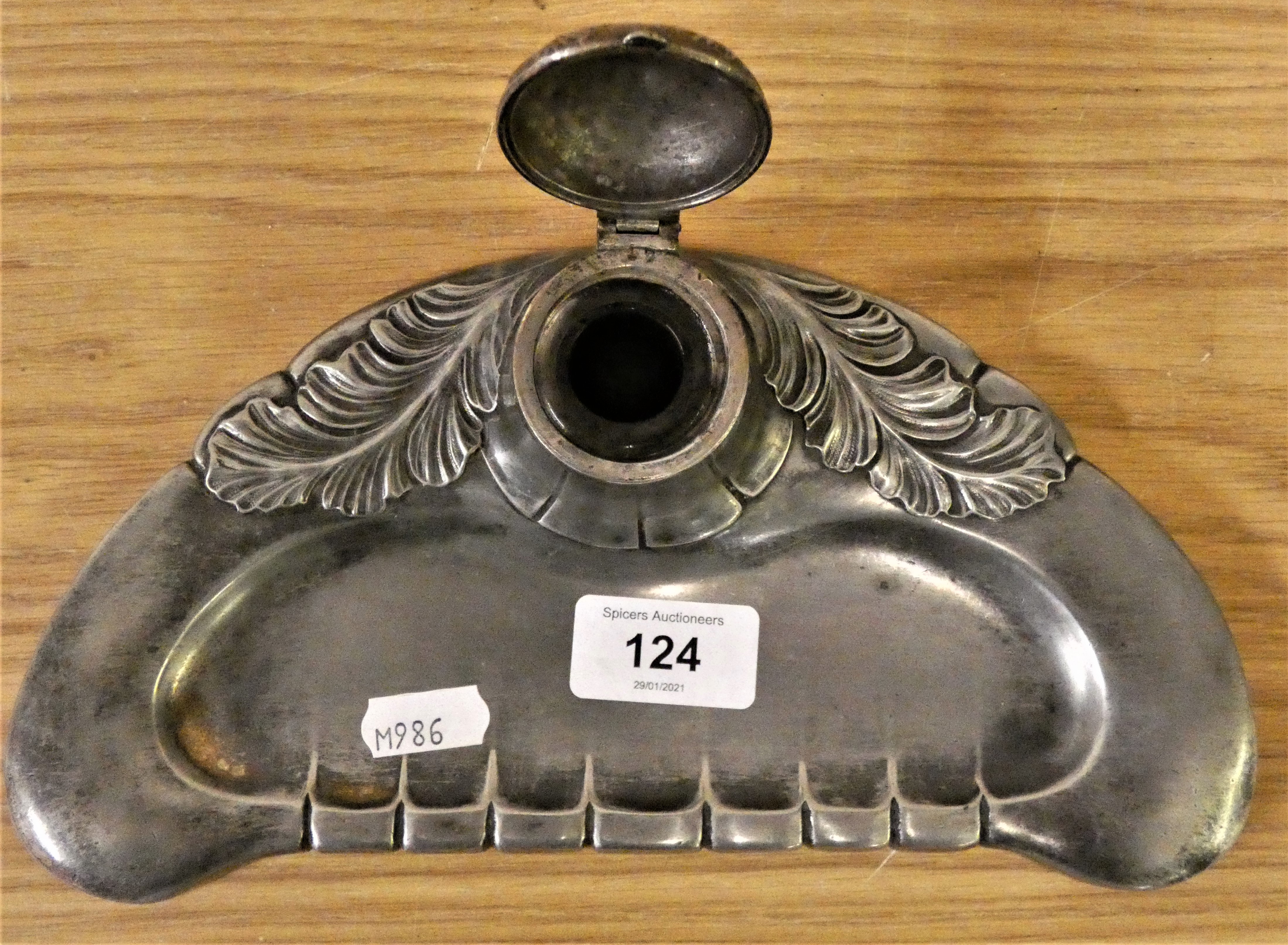 A Continental Art Nouveau pewter desk stand.