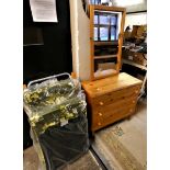 A pine dressing table with 3 drawers and a garden lounger. (2)