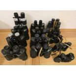 Thirteen pairs of binoculars, mainly cased, to include Lumex, Yashica and Regent-Helios.