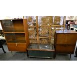 A two piece record cabinet with fold down doors 108 x 69 cm. A mahogany framed display cabinet/table