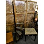 A set of mahogany library steps and a mahogany piano stool with hinged seat. (2)