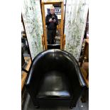 A black leatherette tub chair and a pine cheval mirror (2)