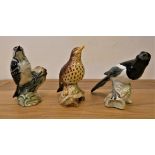 Three Beswick birds, a Thrush, a Lesser Spotted Woodpecker and a Magpie (3).