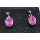 A pair of 9ct white gold and pink tourmaline ear rings