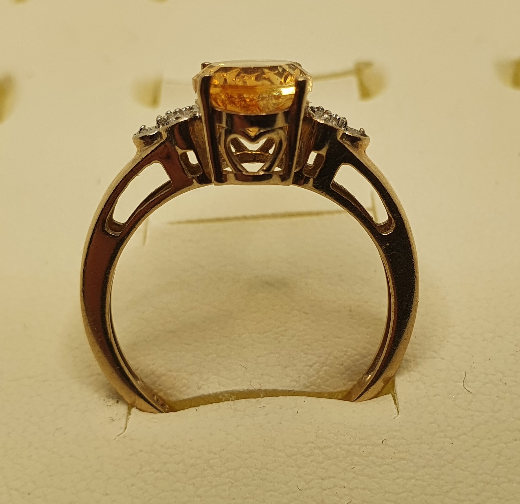 A 9ct gold citrine (chipped) and diamond ring, 2.5 gms, size O1/2. - Image 2 of 3