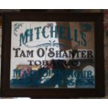 An oak framed pub mirror marked Mitchells Maid Of Honour Tom O' Shanter Tobacco. 59 x 49cm