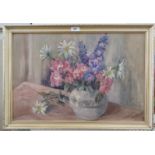 A still life oil on board 'Summer Flowers' signed lower right D.G Thomas. 67 x 46cm