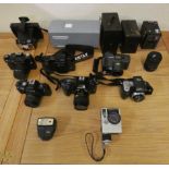 A collection of SLR cameras to include Olympus, Zenit, Chinon and Kodak, together with other