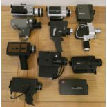 Twelve vintage cine cameras, to include Zoomex Carena, Canon Auto Zoom 814, Kodak 8mm Brownie and