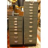 A Bisley 11 drawer metal filing cabinet and a matching 8 drawer example (2)